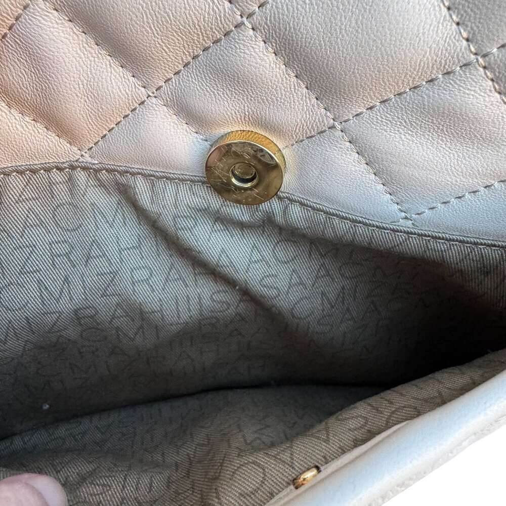 Isaac Mizrahi Quilted Leather Shoulder Bag Tassel Gold Chain Straps Ivory Beige - Picture 8 of 13